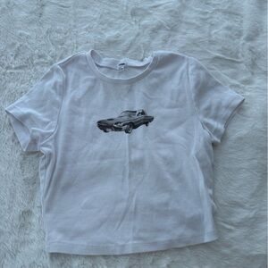 Garage White Baby Tee with Car Graphic
